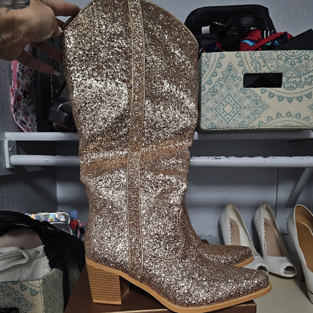 Lishan Gold rhinestone boots size 10